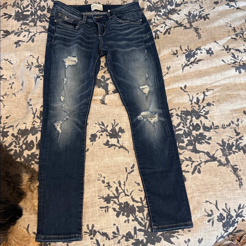 BKE Women's Dark Blue Distressed Skinny Jeans